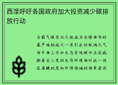 西涅呼吁各国政府加大投资减少碳排放行动